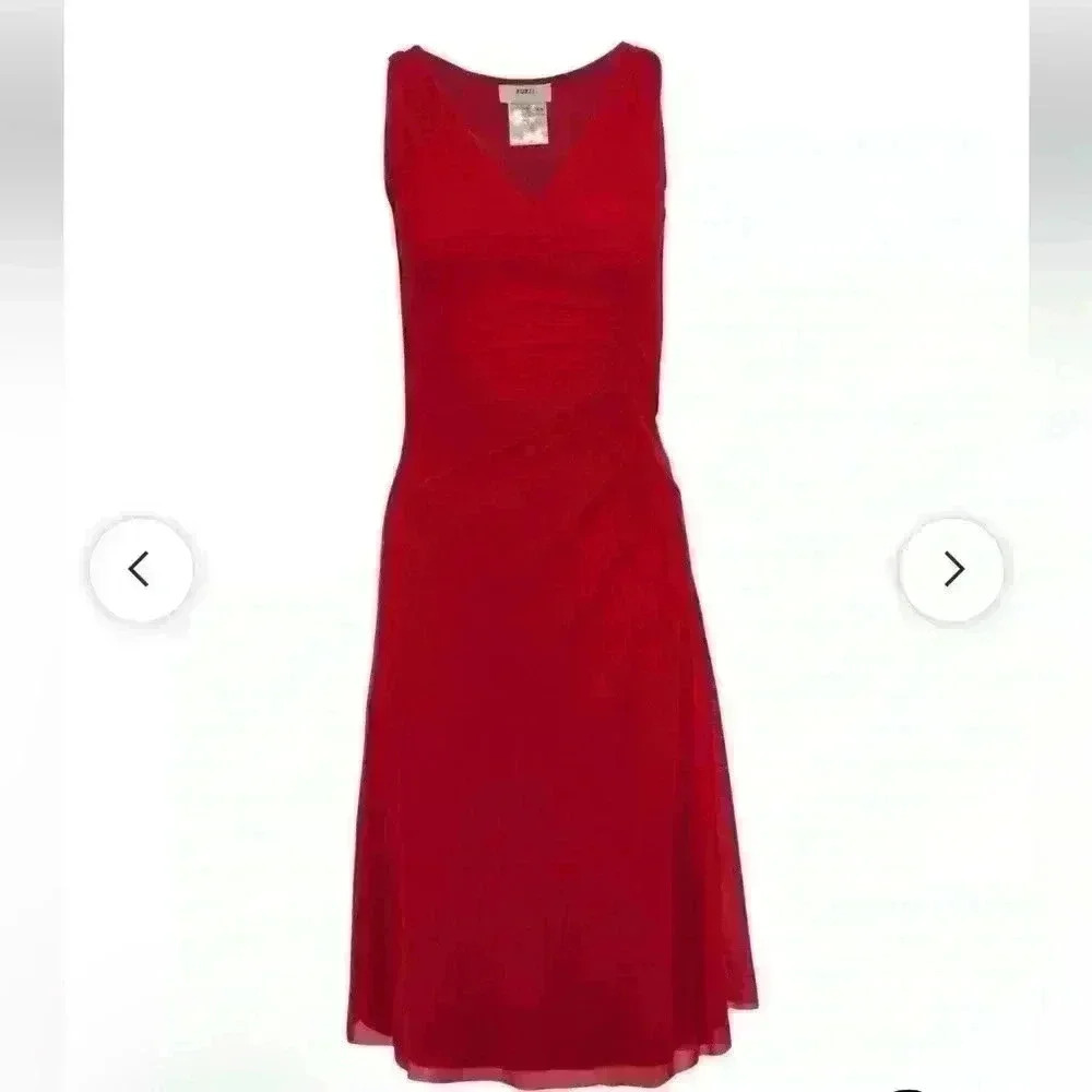 Fuzzi, Red Layered Mesh Gathered Side Sheath Dress Womens Size XL